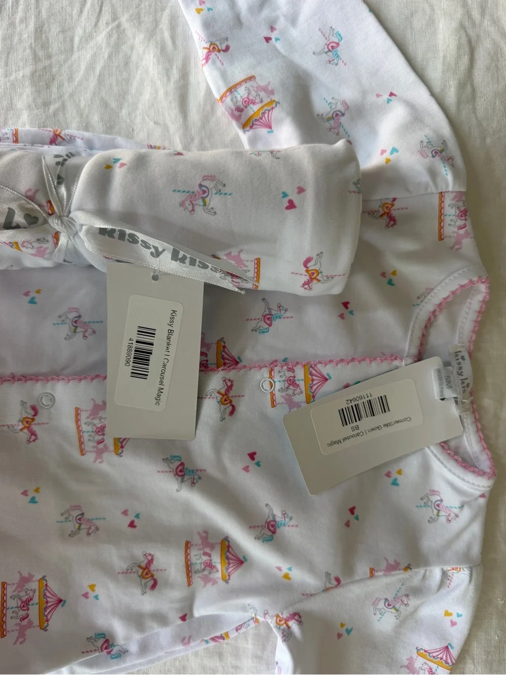 Kissy Kissy White Pajama Top with Pink Carousel Print